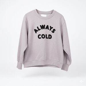 Panache Apparel Always Cold Sweatshirt Gray Chenille Lettering Crewneck Size S